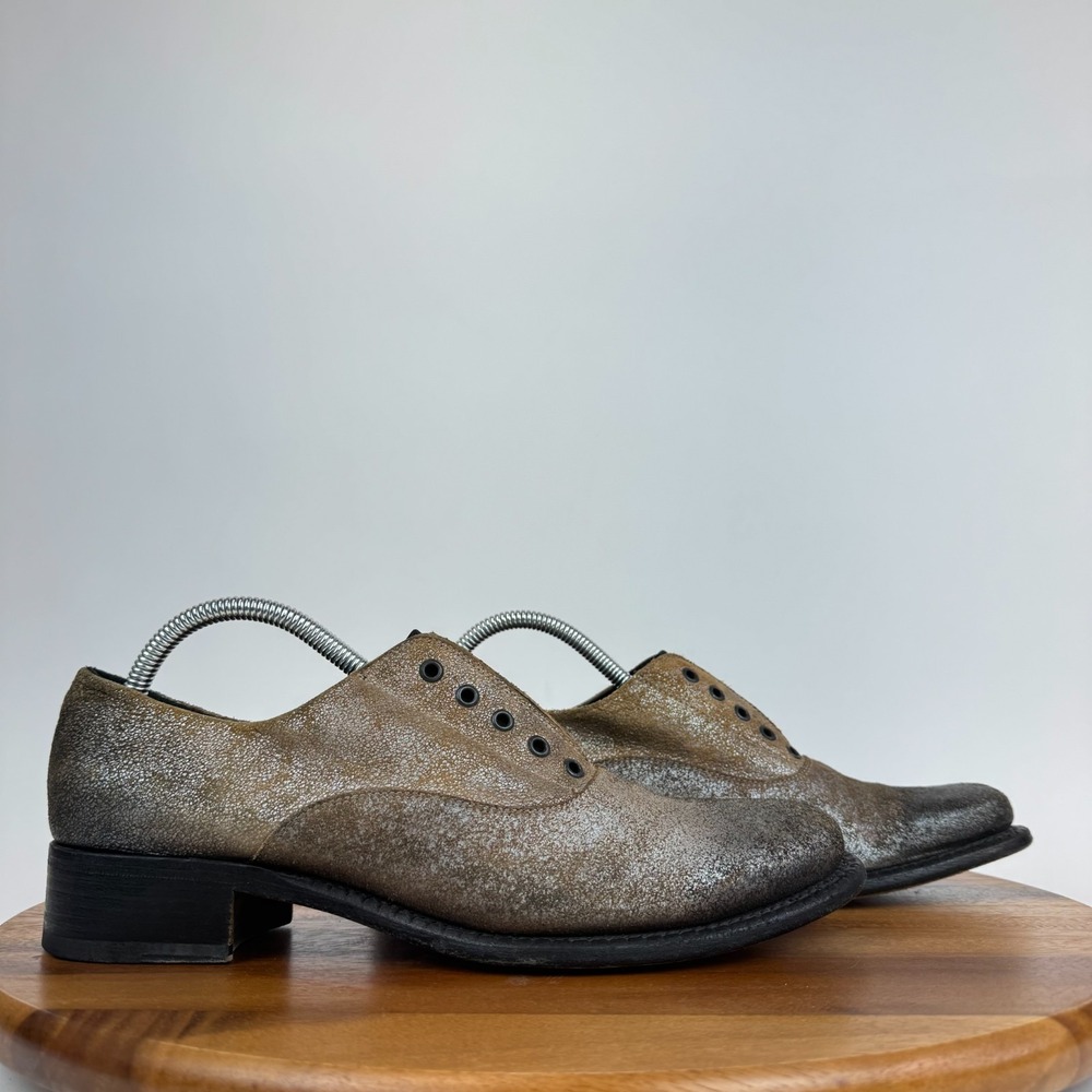 Womens Rocco P Brown Suede Metallic Slip On Oxford Dress Shoes Size 40 US 10